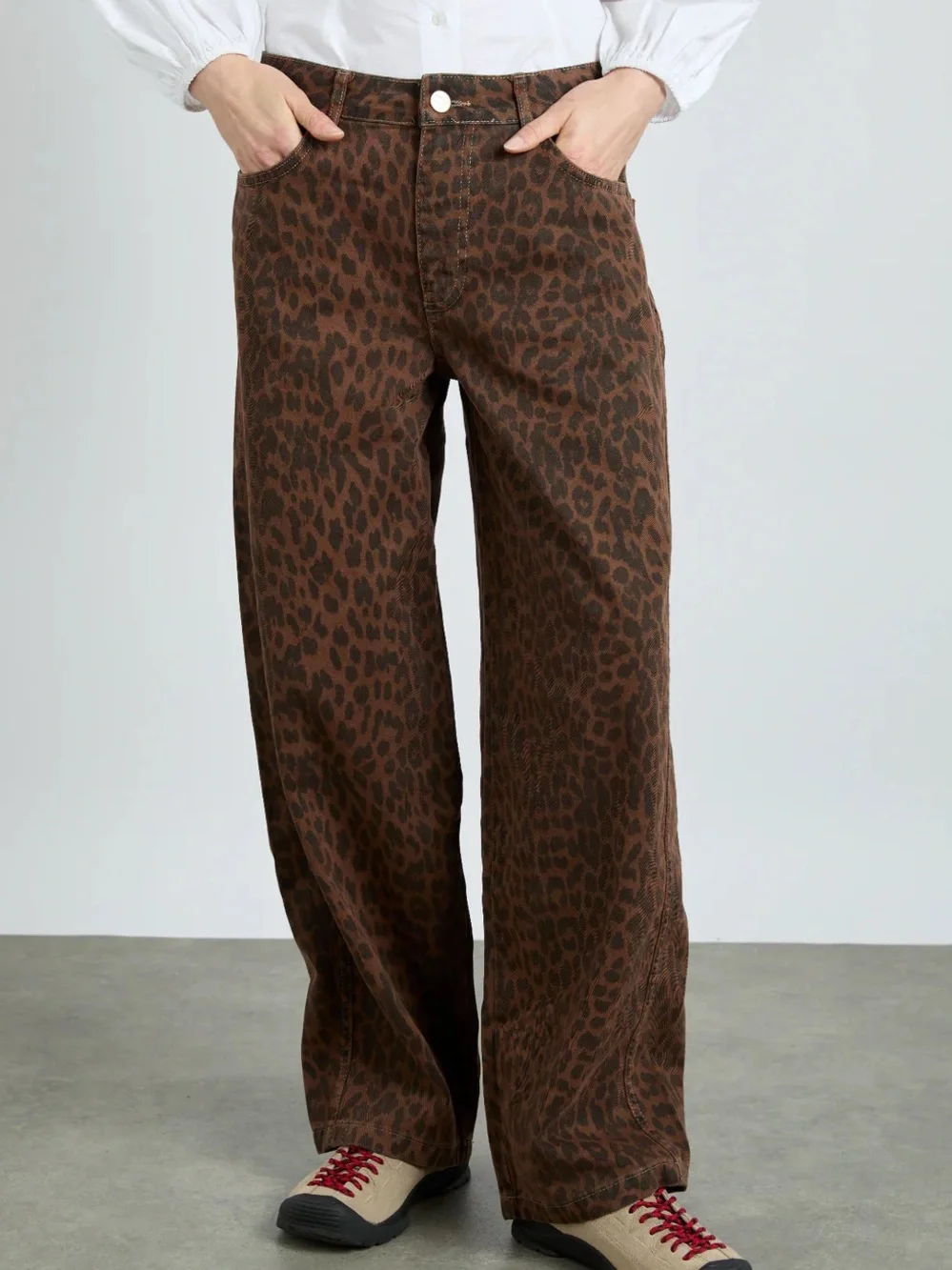 Brand NEW - Damson Madder Free People Brown Leopard Print Wide-Leg Jeans - Picture 1 of 11